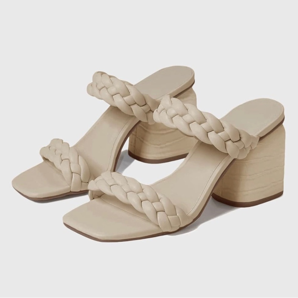 *New* Women’s Braided Sandals Block Chunky Heel Square Open Slip-on Slide Shoes